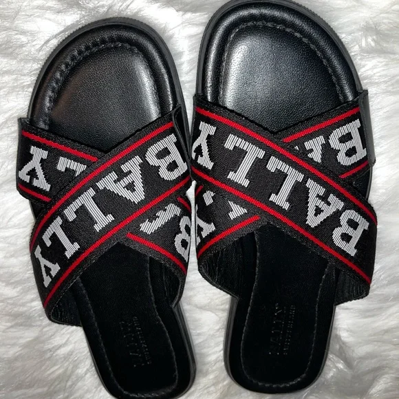 BALLY BONKS WEBBING LOGO CRISS CROSS MEN\'S SLIDE SANDALS Sz. 7US/6EU/40FR Amazon.com | Bally Bonks-T/218 Bally Red/White 9 UK (US  main image 2